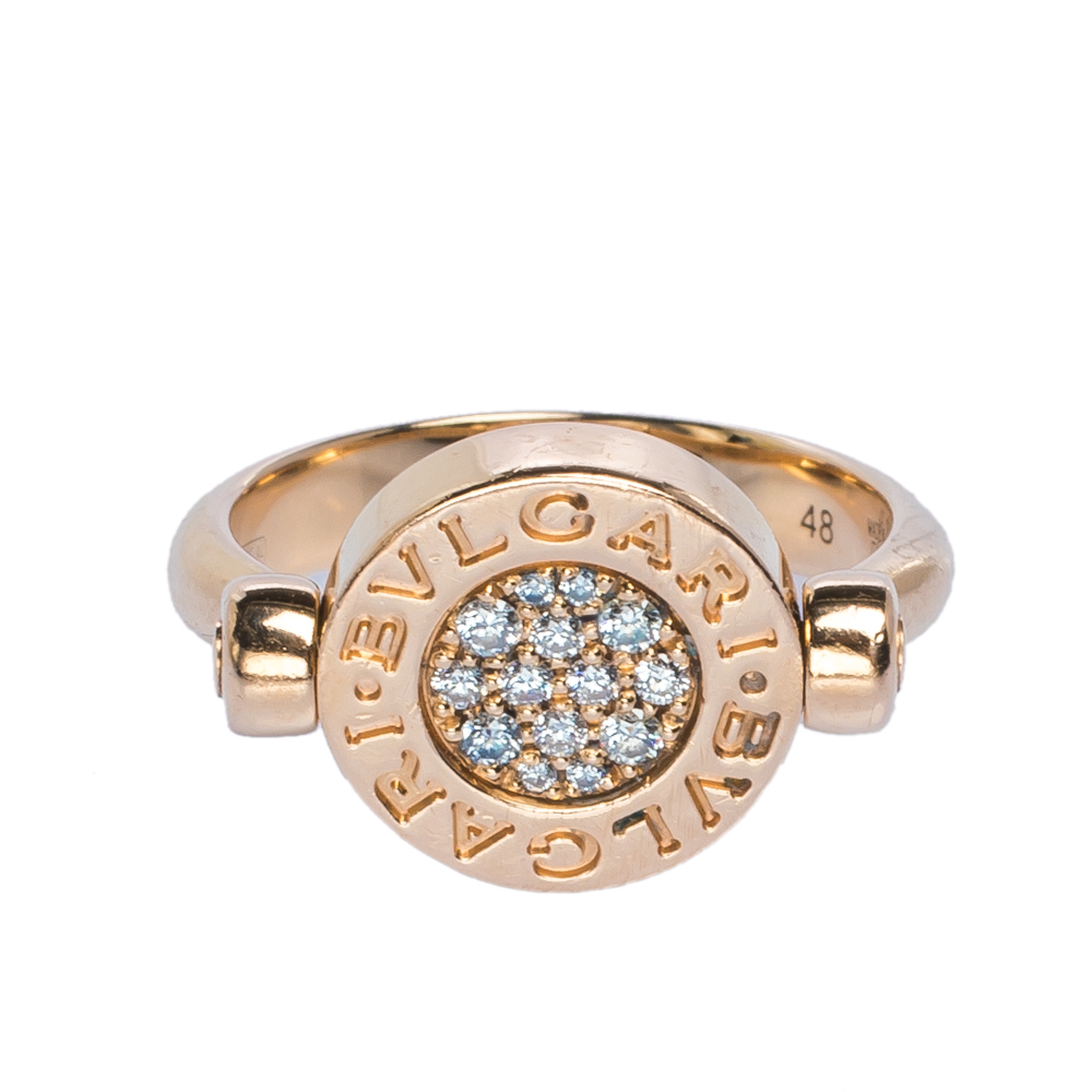 

Bvlgari Mother of Pearl & Diamond 18K Rose Gold Flip Ring 48
