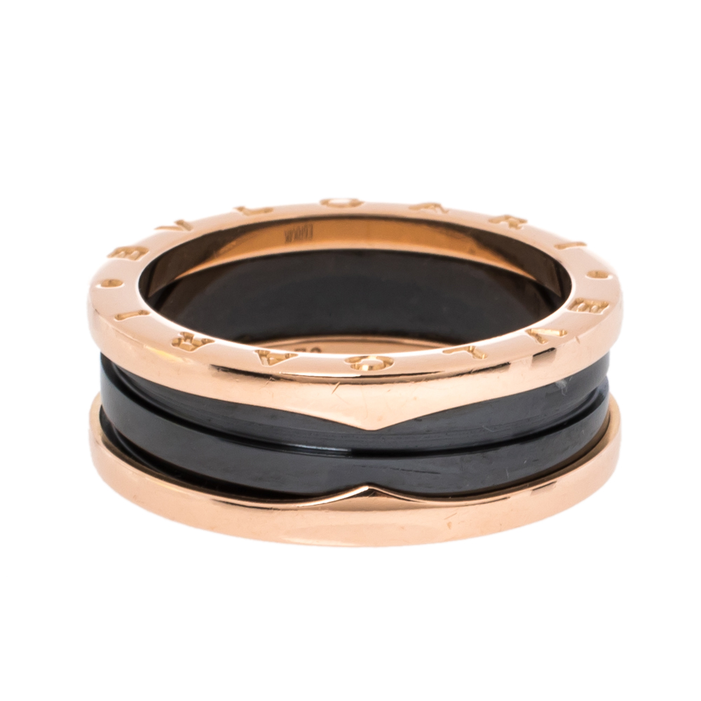 

Bvlgari B.Zero1 Black Ceramic 18K Rose Gold 2-Band Ring Size
