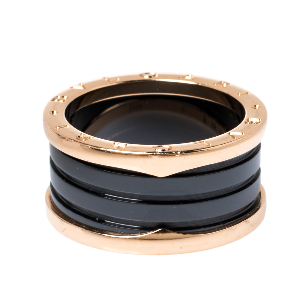 

Bvlgari B.Zero1 4-Band Black Ceramic 18K Rose Gold Band Ring Size