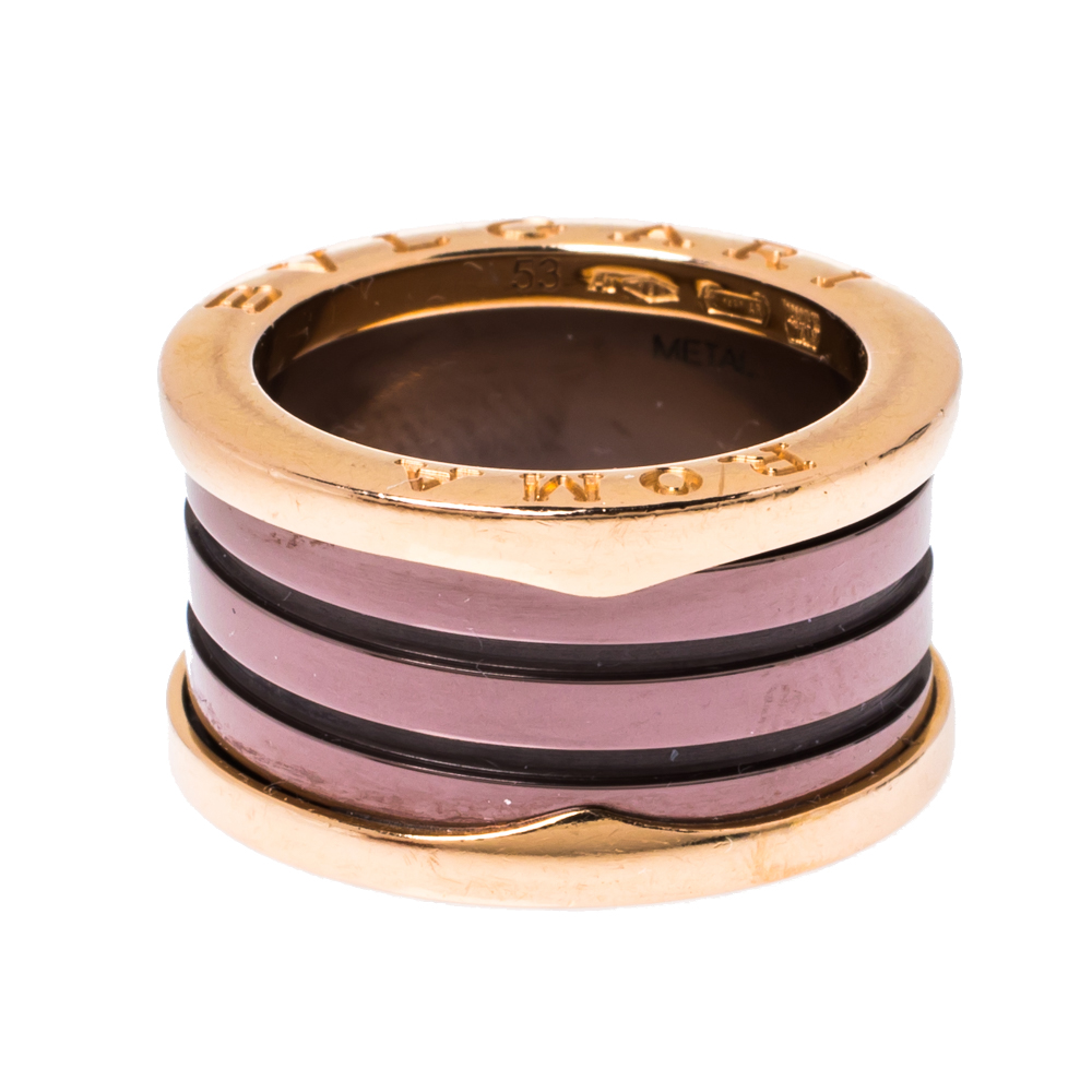 

Bvlgari B.Zero1 Roma 4-Band Bronze Ceramic 18K Rose Gold Band Ring Size