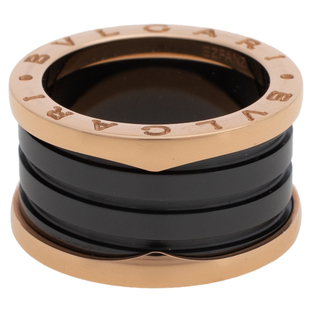 

Bvlgari B.Zero1 4-Band Black Ceramic 18K Rose Gold Band Ring Size