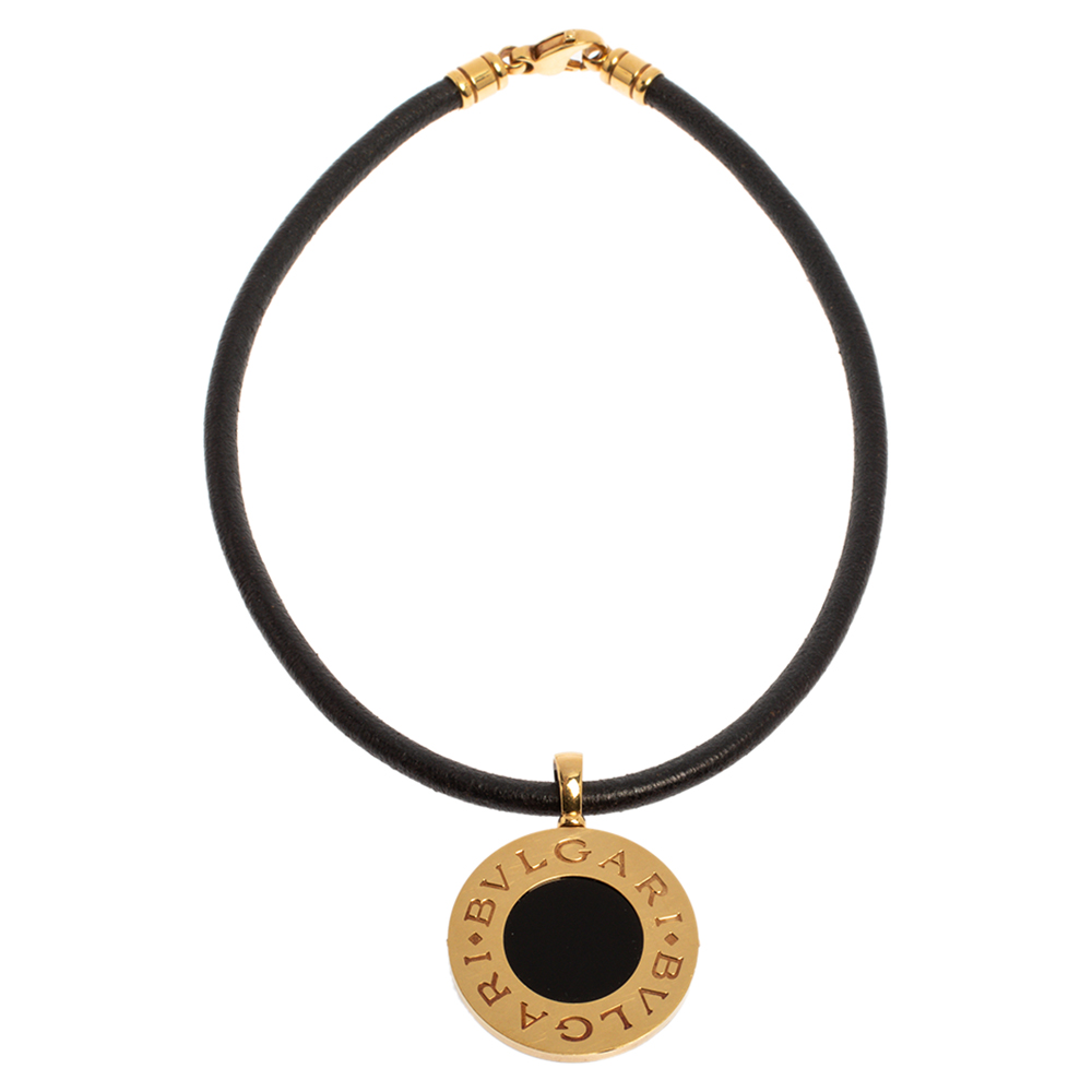 

Bvlgari Onyx 18K Yellow Gold Stainless Steel Leather Cord Pendant Necklace