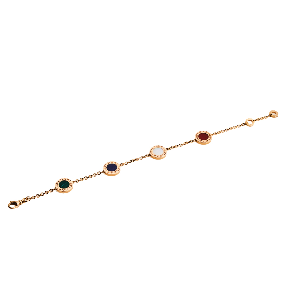 

Bvlgari Multi Gemstone Inlay 18K Rose Gold Station Bracelet SM