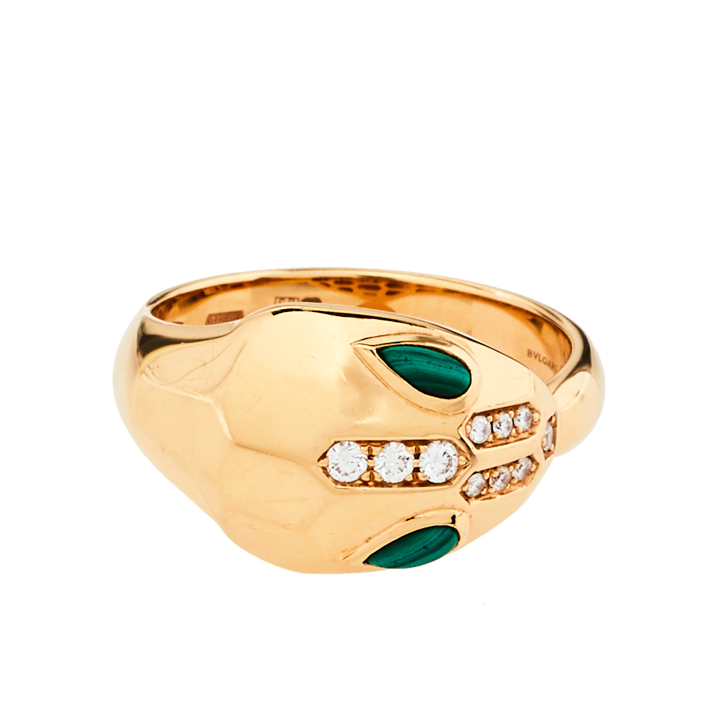 

Bvlgari Serpenti Malachite Diamond 18K Rose Gold Ring Size