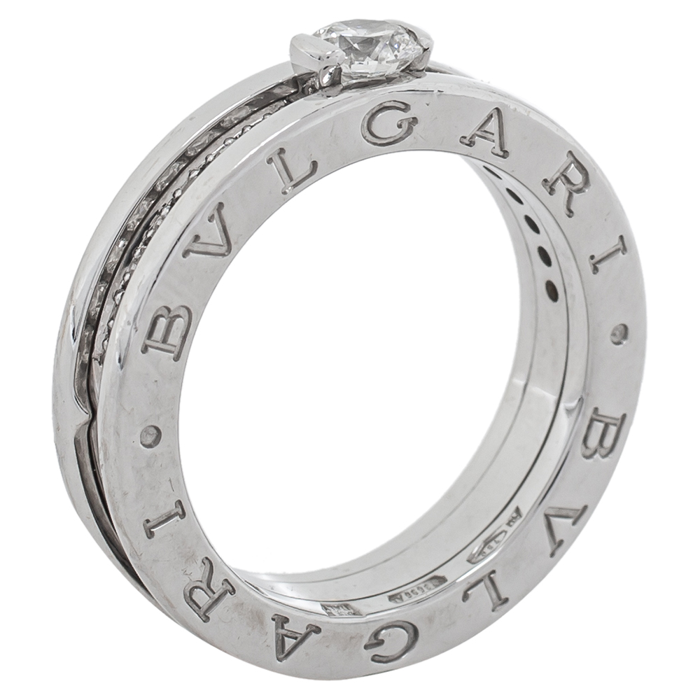 Pre-owned Bvlgari B.zero1 Diamond 18k White Gold Engagement Ring Size 54