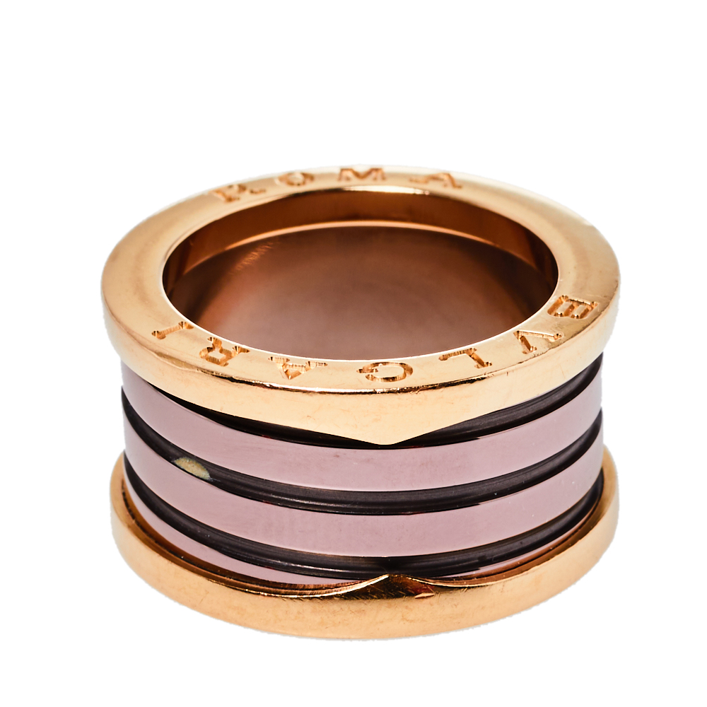 

Bvlgari B.Zero1 Roma Bronze Ceramic 18K Rose Gold 4-Band Ring Size