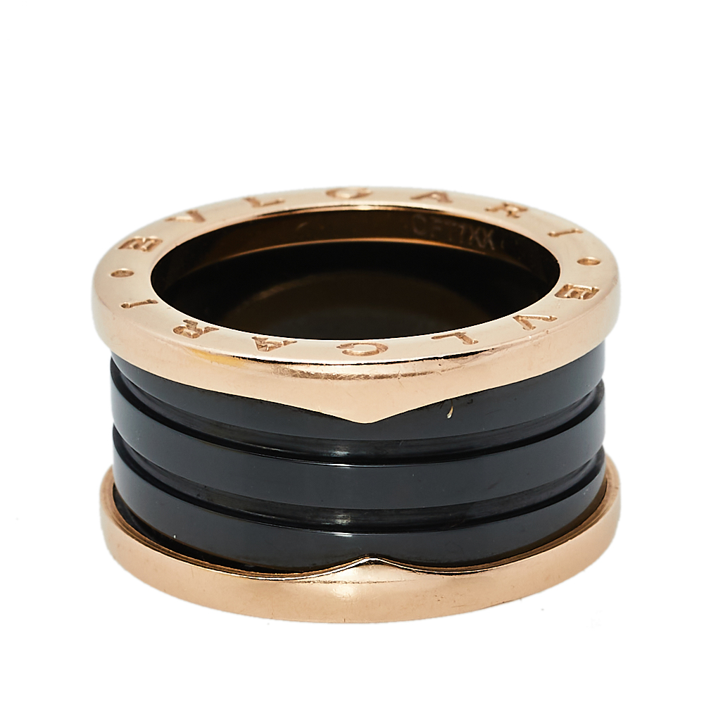 

Bvlgari B.Zero1 Black Ceramic 18K Rose Gold 4-Band Ring Size
