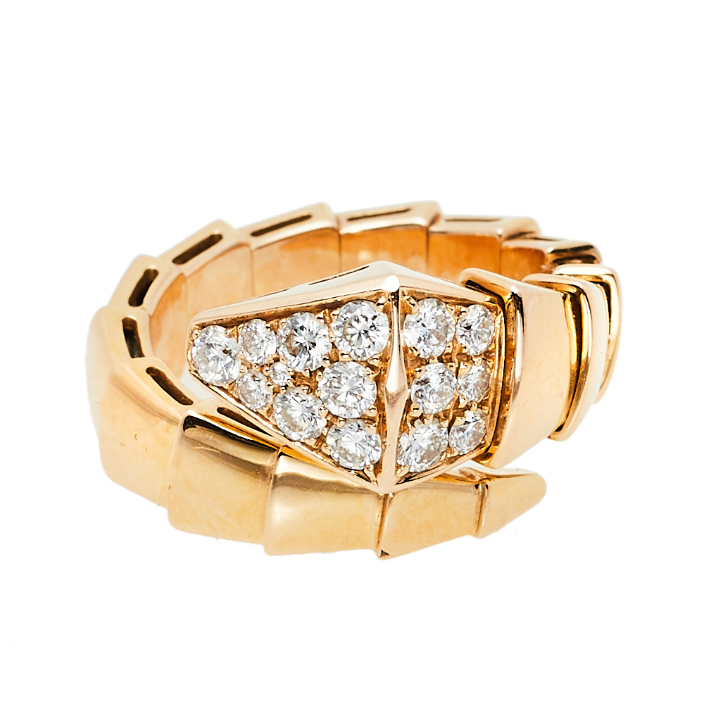 

Bvlgari Serpenti Viper Diamond 18K Rose Gold One-Coil Ring Size
