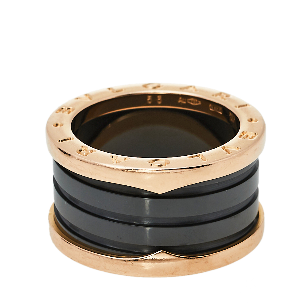 

Bvlgari B.Zero1 Black Ceramic 18K Rose Gold 4-band Ring Size