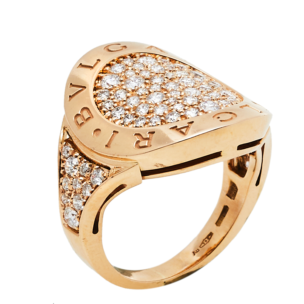 Pre-owned Bvlgari Pave Diamond 18k Rose Gold Ring Size 50.5