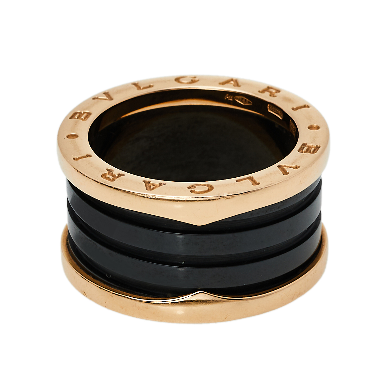 

Bvlgari B.Zero1 4-Band Black Ceramic 18K Rose Gold Band Ring Size