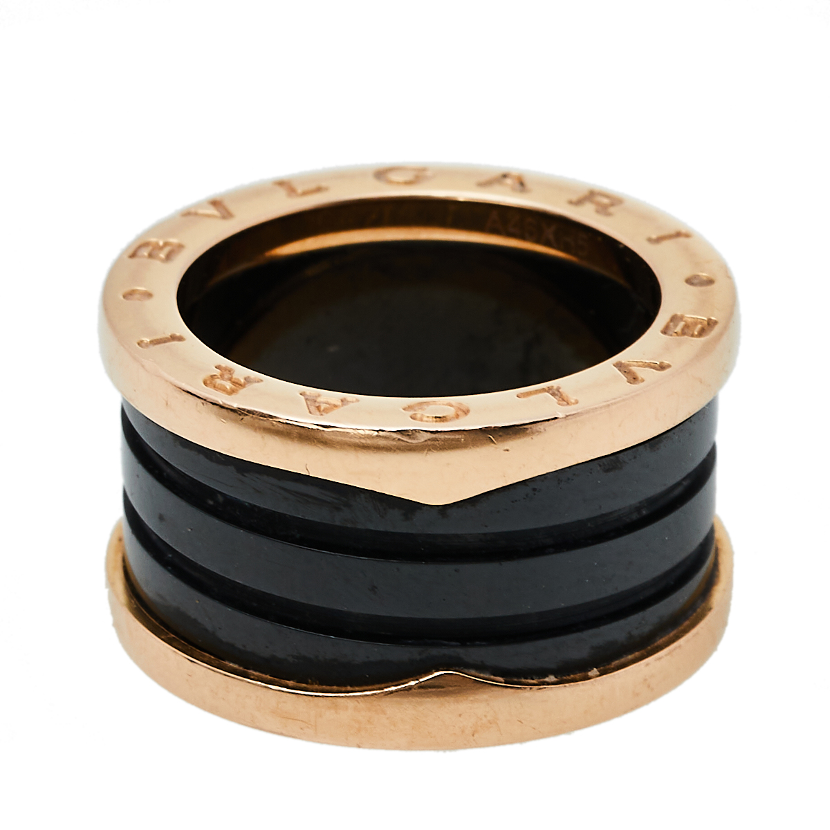 

Bvlgari B.Zero1 4-Band Black Ceramic 18K Rose Gold Band Ring Size