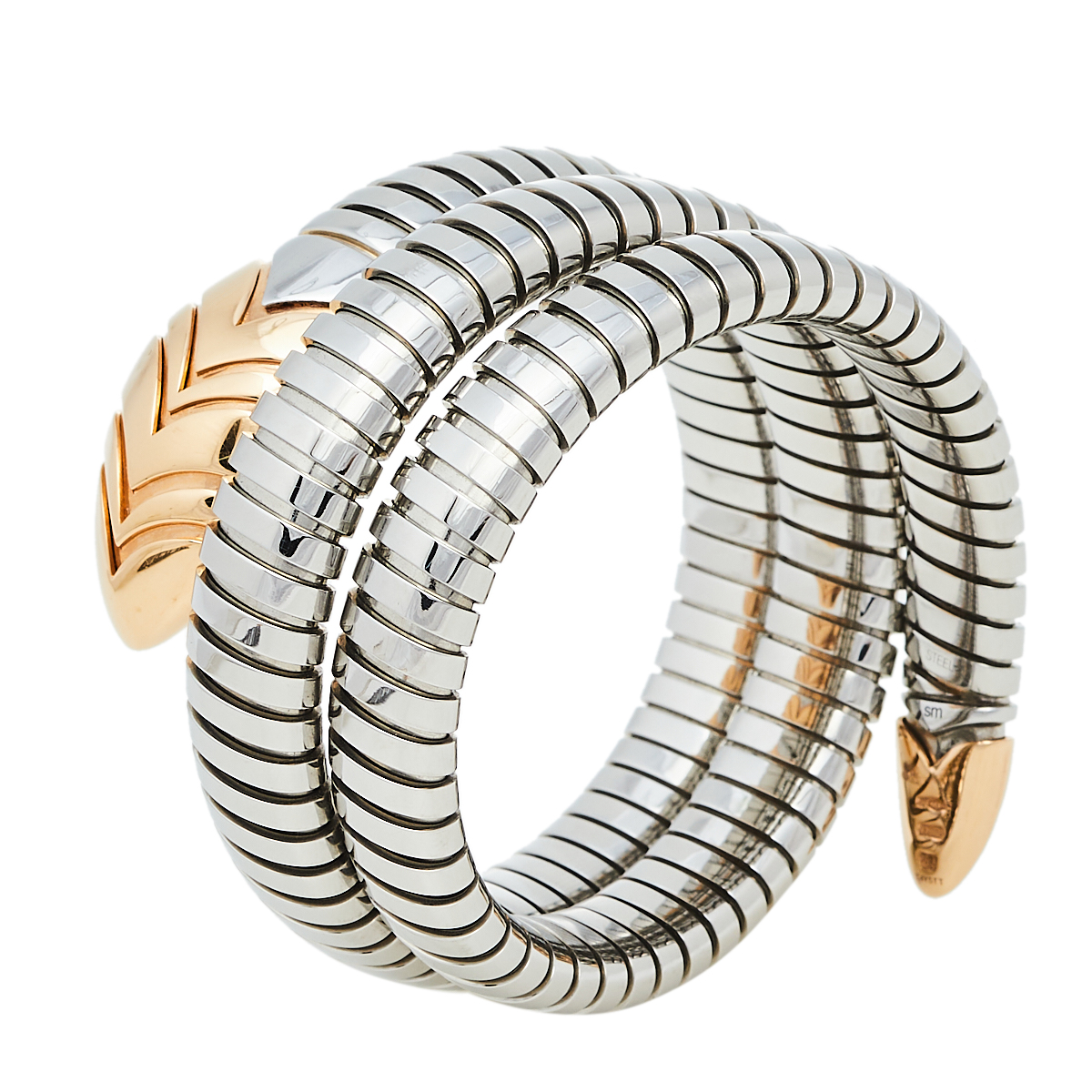 

Bvlgari Serpenti Tubogas Stainless Steel 18K Rose Gold Double Spiral Bracelet SM