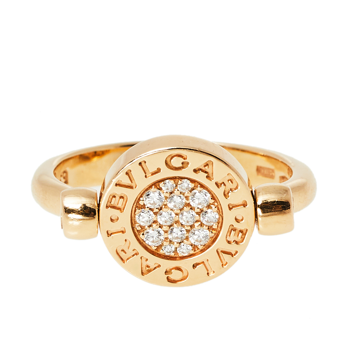 

Bvlgari Bvlgari Pave Diamond Jade 18K Rose Gold Flip Ring Size