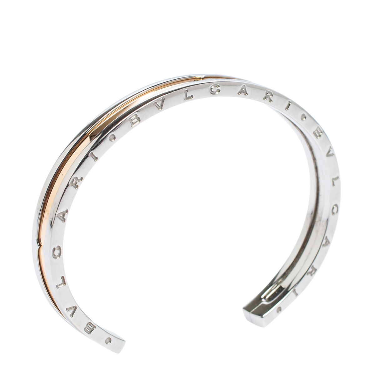 

Bvlgari B.Zero1 Steel & 18k Rose Gold Open Cuff Bracelet Size