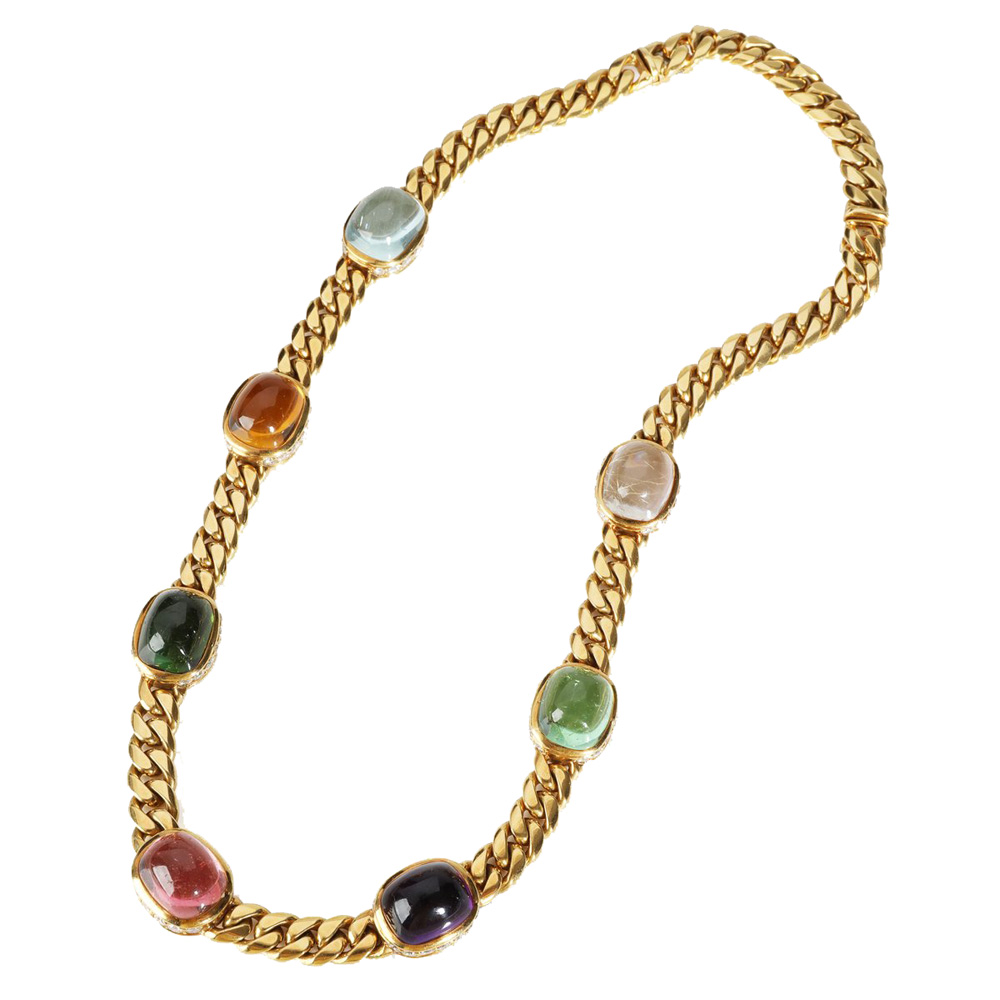 

Bvlgari Seven Station Mixed Cabochon Gemstone 18K Yellow Gold Necklace