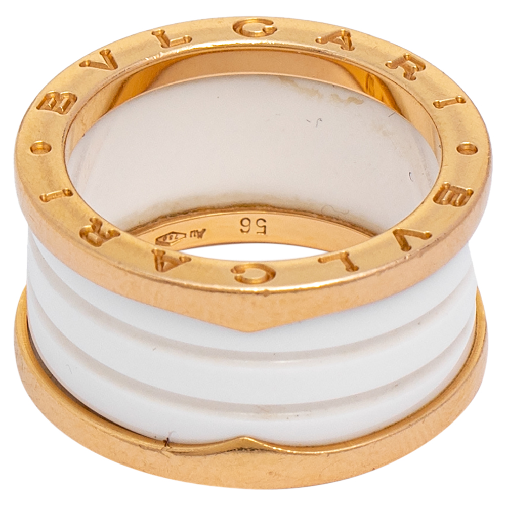 

Bvlgari B.Zero1 White Ceramic 18k Rose Gold Band Ring Size