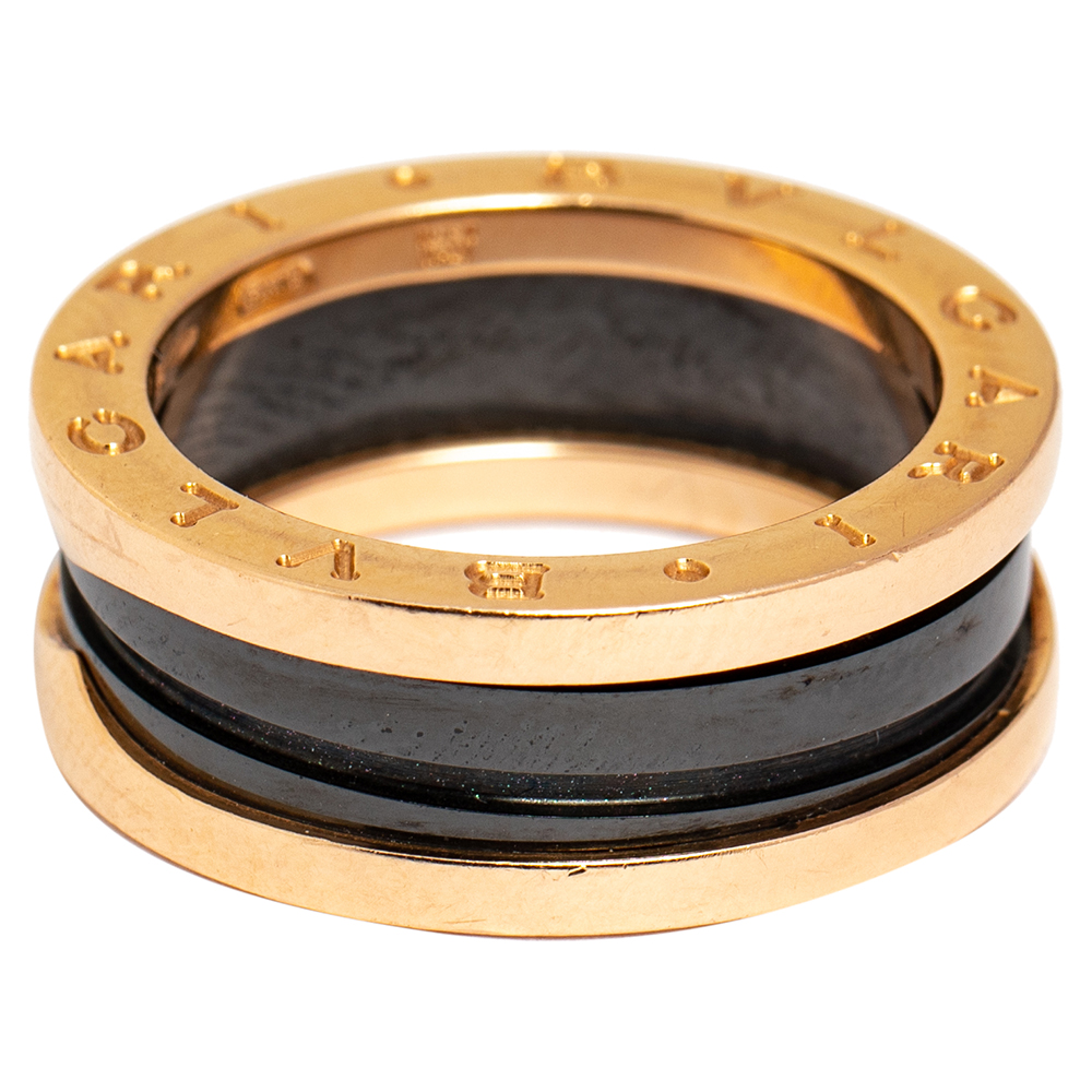 

Bvlgari B.Zero1 Black Ceramic 18k Rose Gold Narrow Band Ring Size