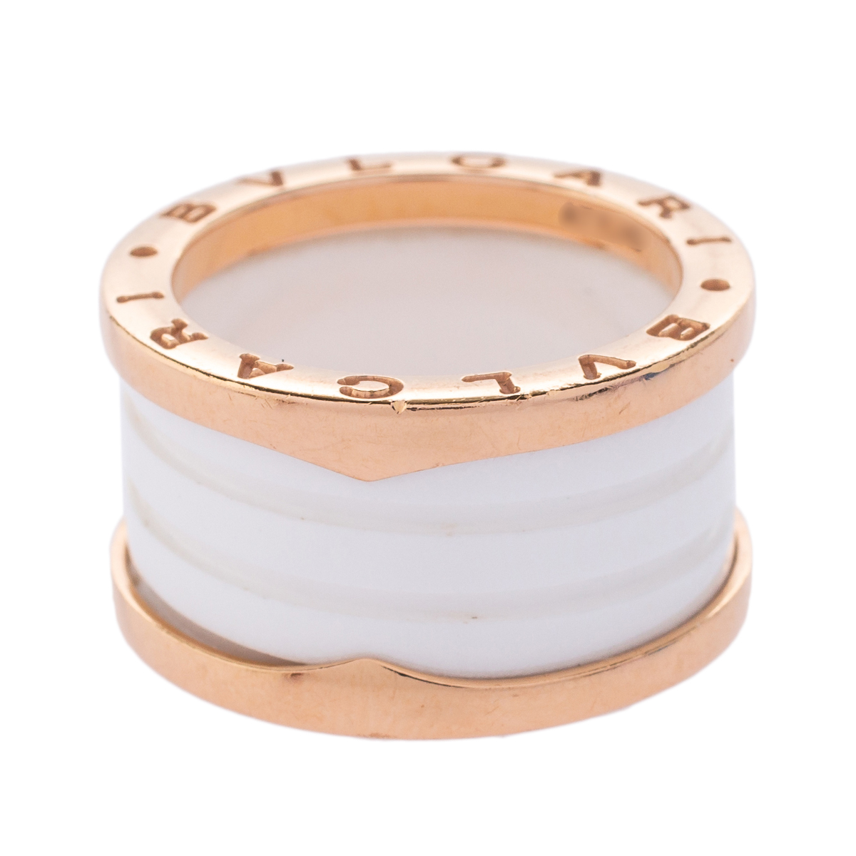 

Bvlgari B.Zero1 White Ceramic 18k Rose Gold Band Ring Size