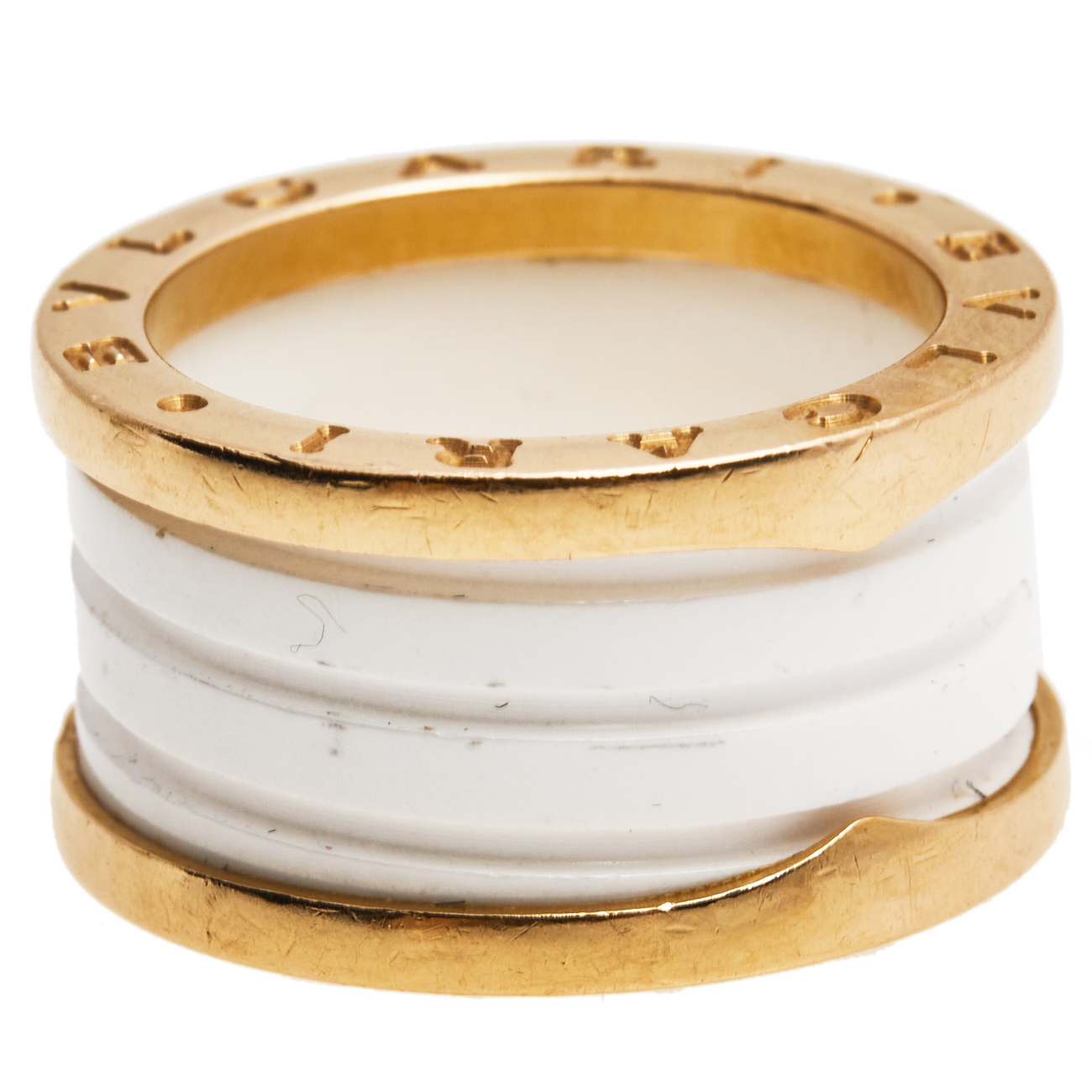 

Bvlgari B.Zero1 White Ceramic 18K Rose Gold 4-Band Ring Size