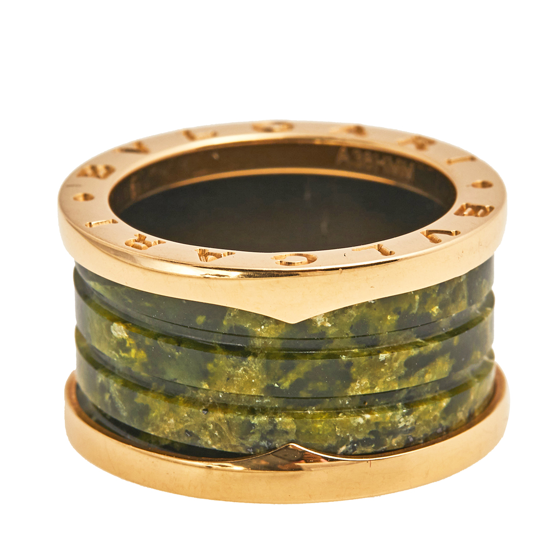 

Bvlgari B.Zero1 Green Marble 18K Rose Gold 4-Band Ring Size