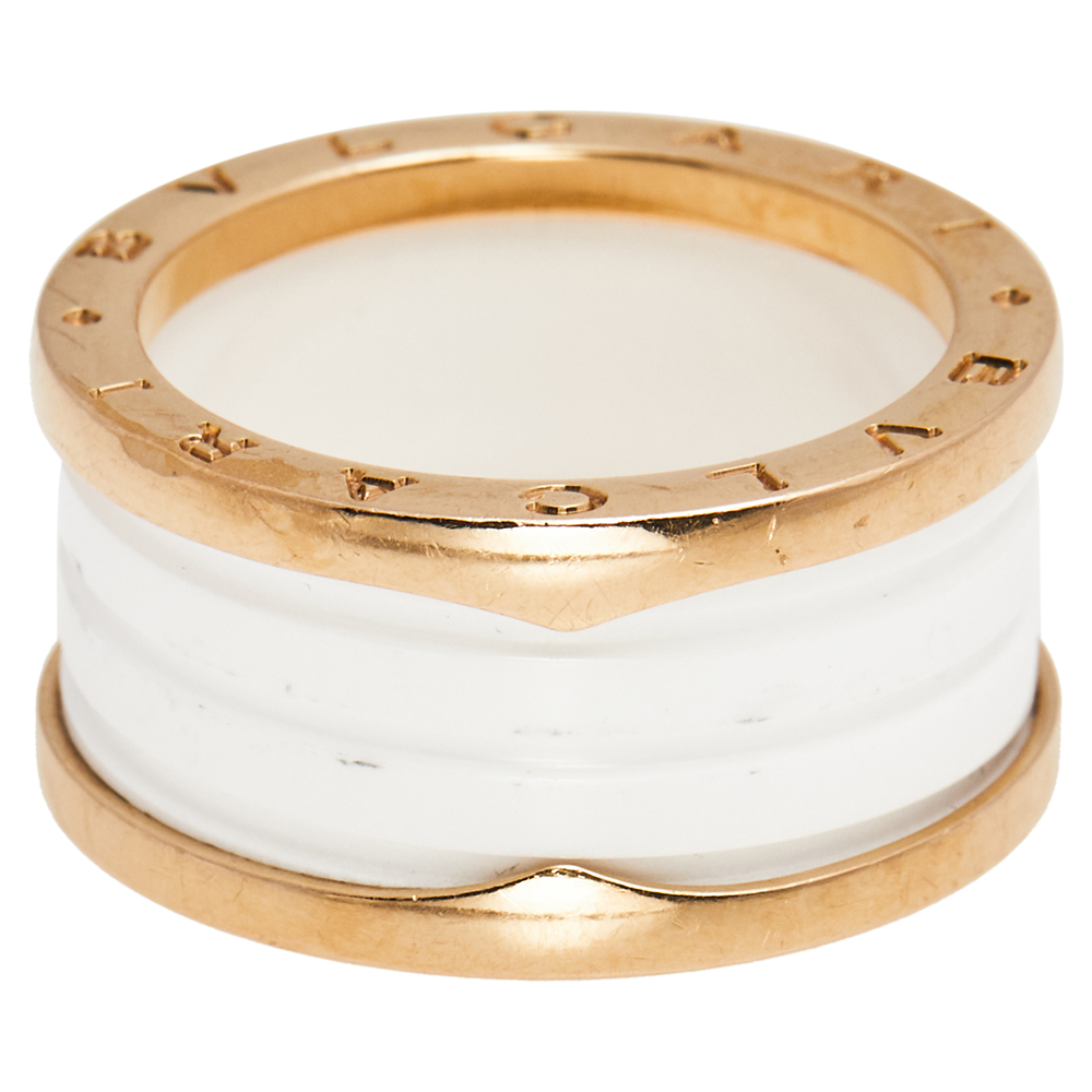 

Bvlgari B.Zero1 White Ceramic 18k Rose Gold 4-Band Ring Size