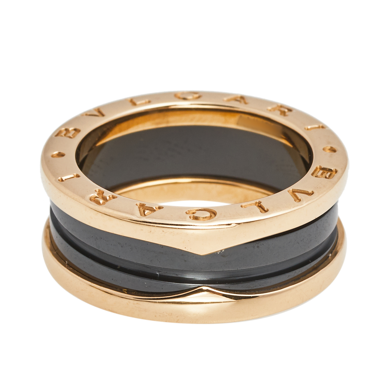 

Bvlgari B.Zero1 Black Ceramic 18k Rose Gold Band Ring Size