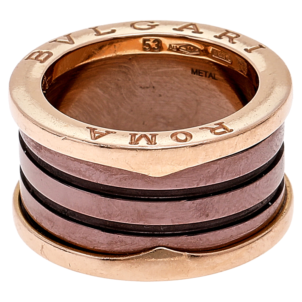 

Bvlgari B.Zero1 Roma Bronze Ceramic 18K Rose Gold 4-Band Ring Size