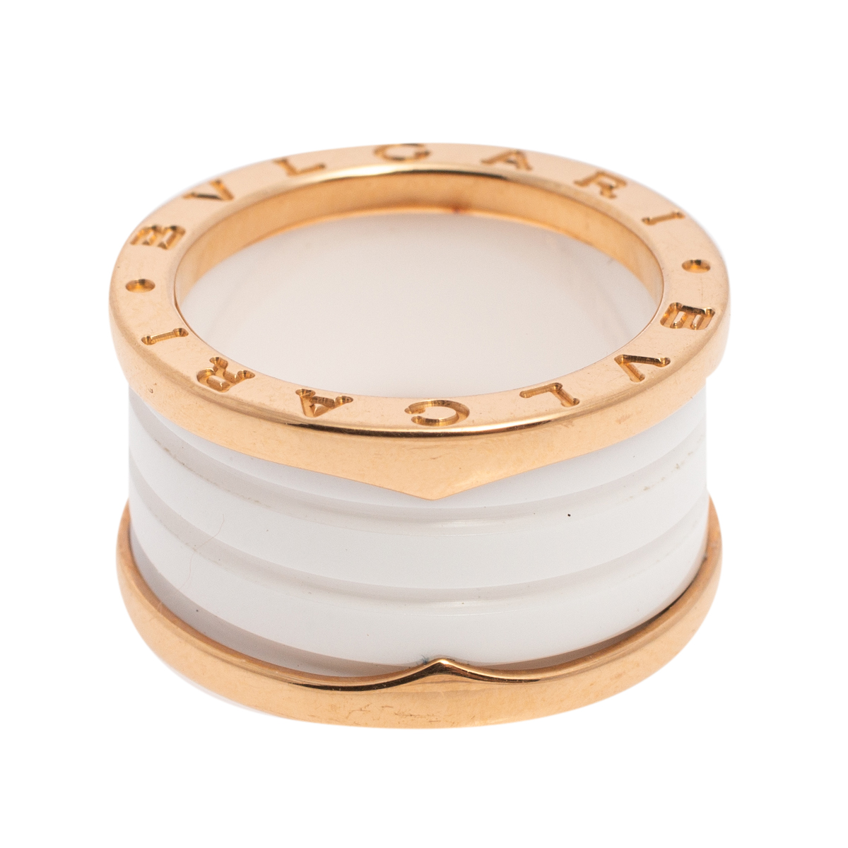 

Bvlgari B.Zero1 White Ceramic 18k Rose Gold Band Ring Size