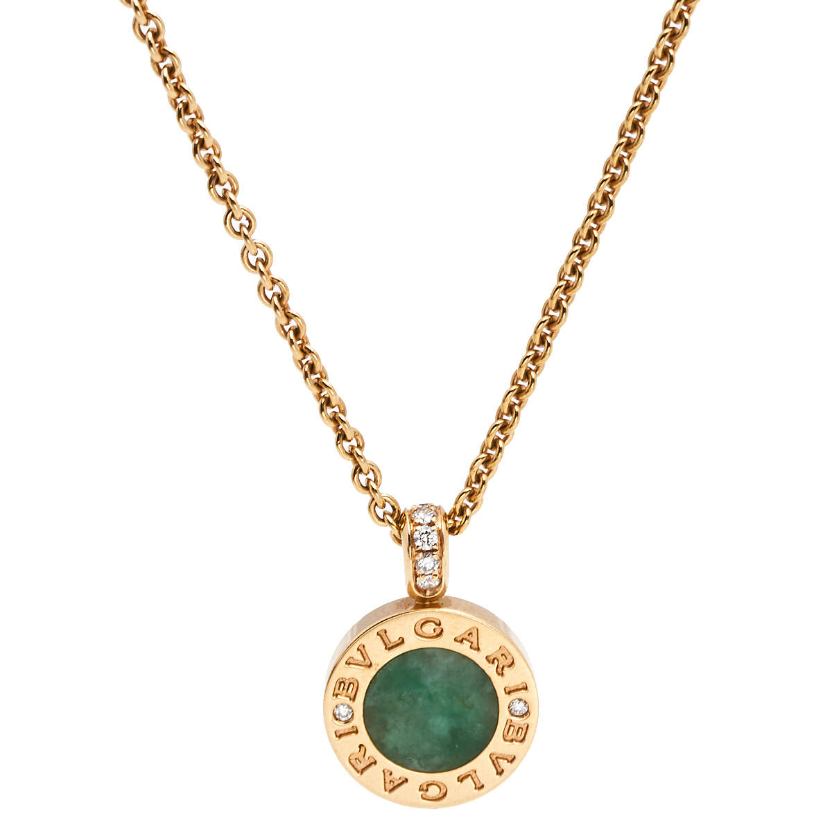 

Bvlgari Bvlgari Jade Diamond 18K Rose Gold Pendant Necklace