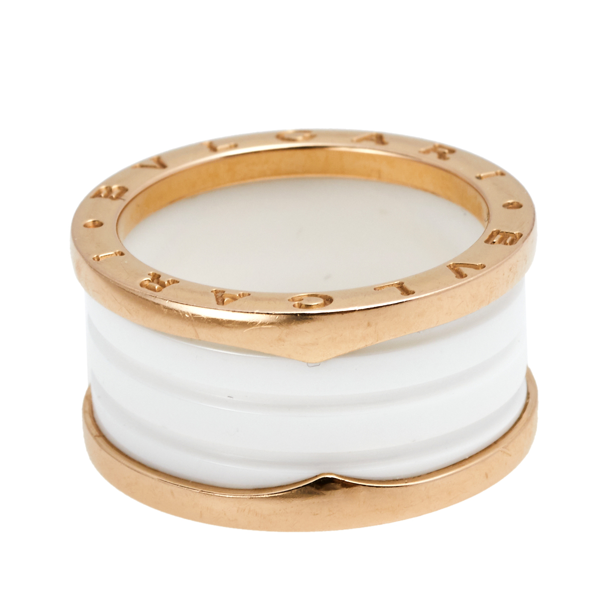 

Bvlgari B.Zero1 White Ceramic 18K Rose Gold 4-Band Ring Size