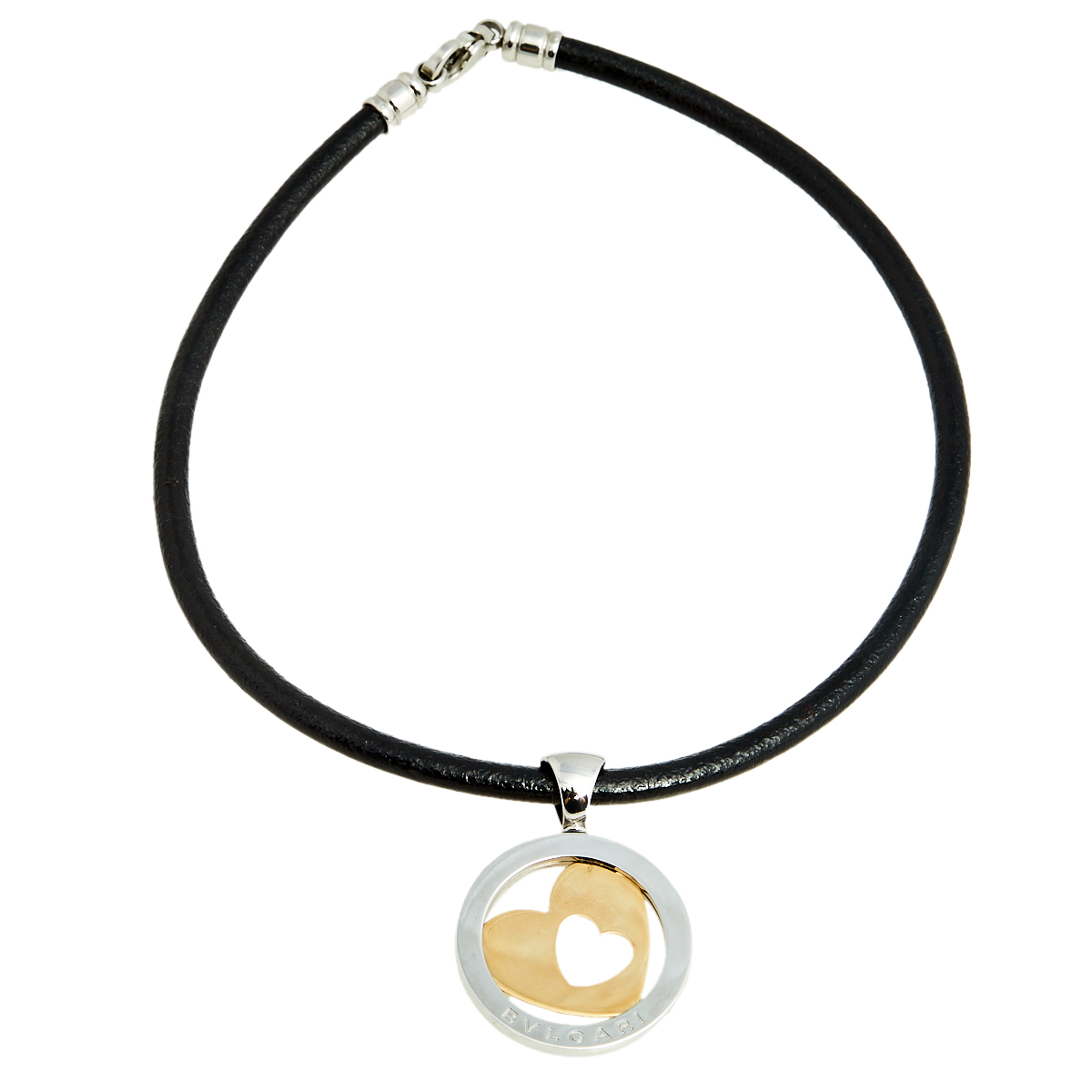 

Bvlgari Tondo Heart 18k Yellow Gold & Stainless Steel Pendant Cord Necklace