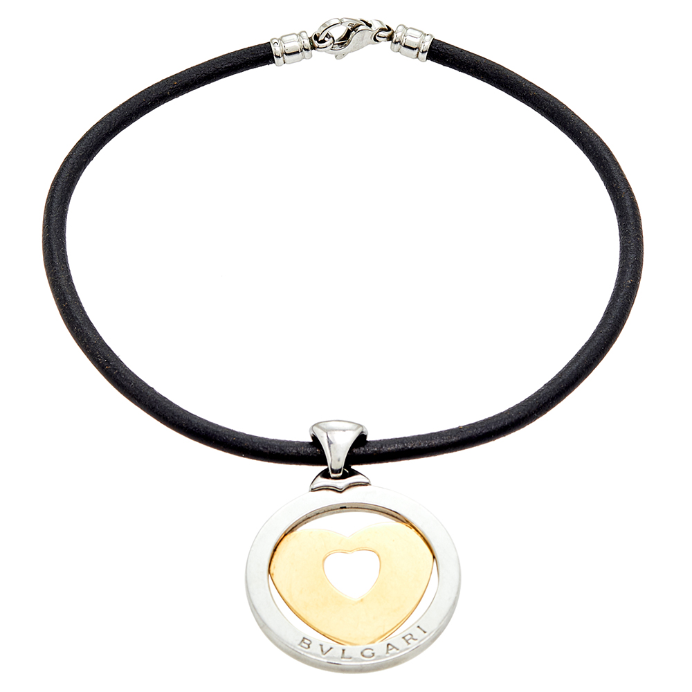 

Bvlgari Tondo Heart 18K Yellow Gold & Stainless Steel Large Pendant Cord Necklace