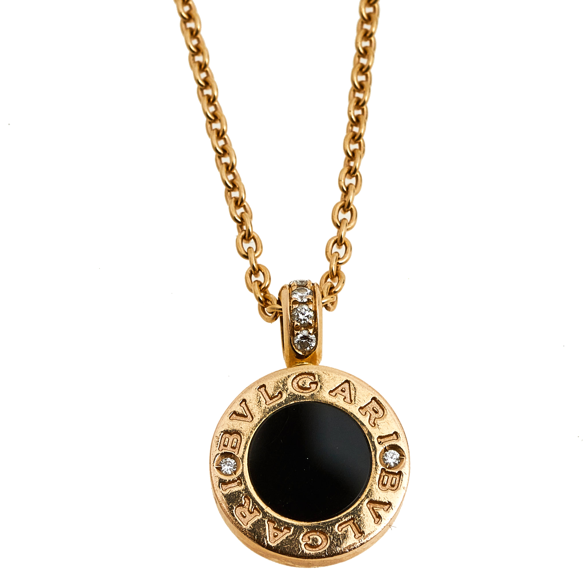 

Bvlgari Bvlgari Diamond Mother of Pearl Onyx 18k Rose Gold Pendant Necklace