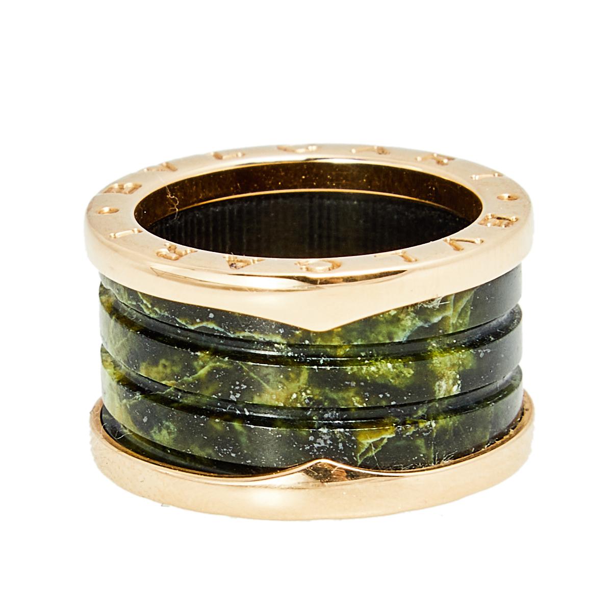 

Bvlgari B.Zero1 Green Marble 18K Rose Gold Band Ring 50
