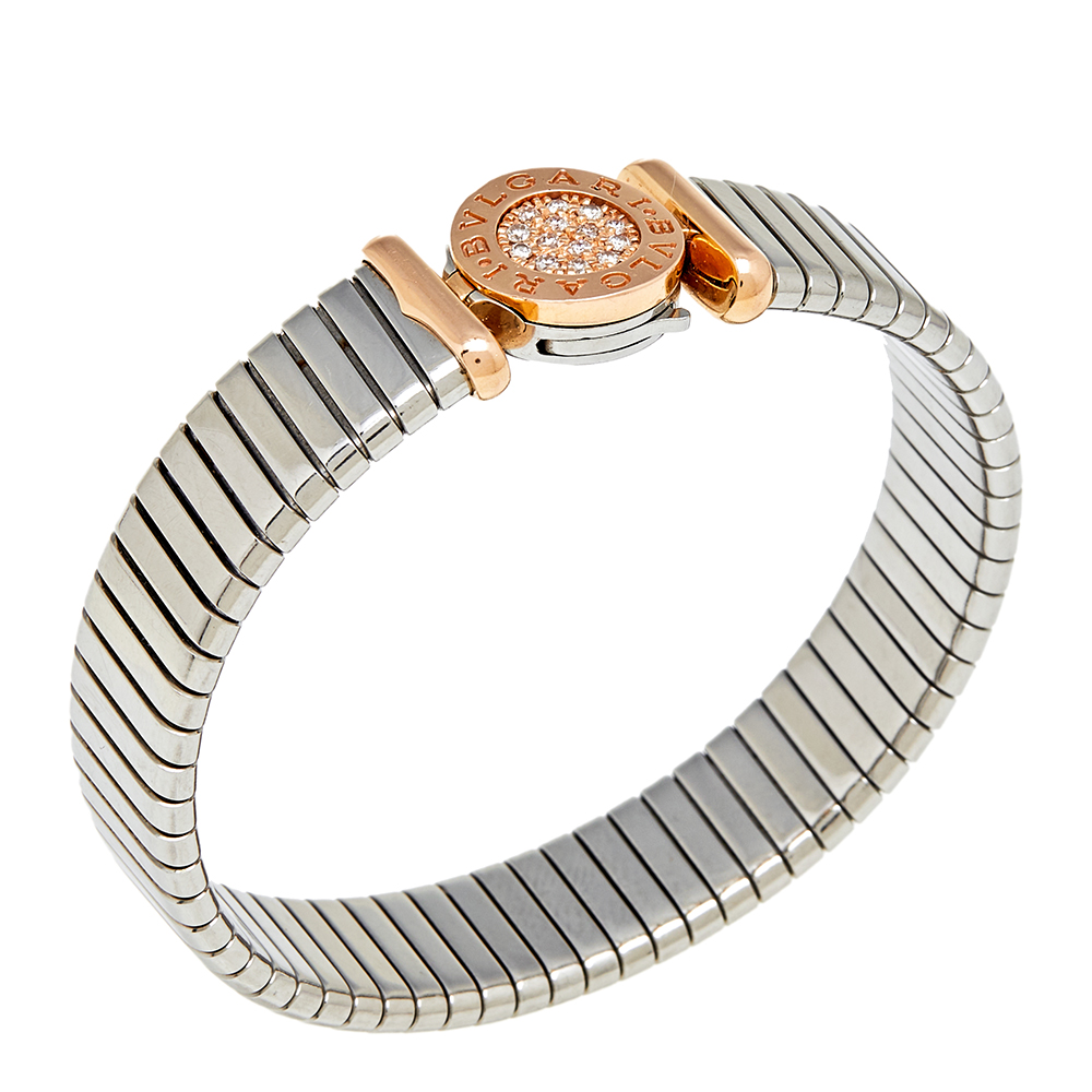 

Bvlgari Tubogas Diamond 18K Rose Gold & Steel Cuff Bracelet