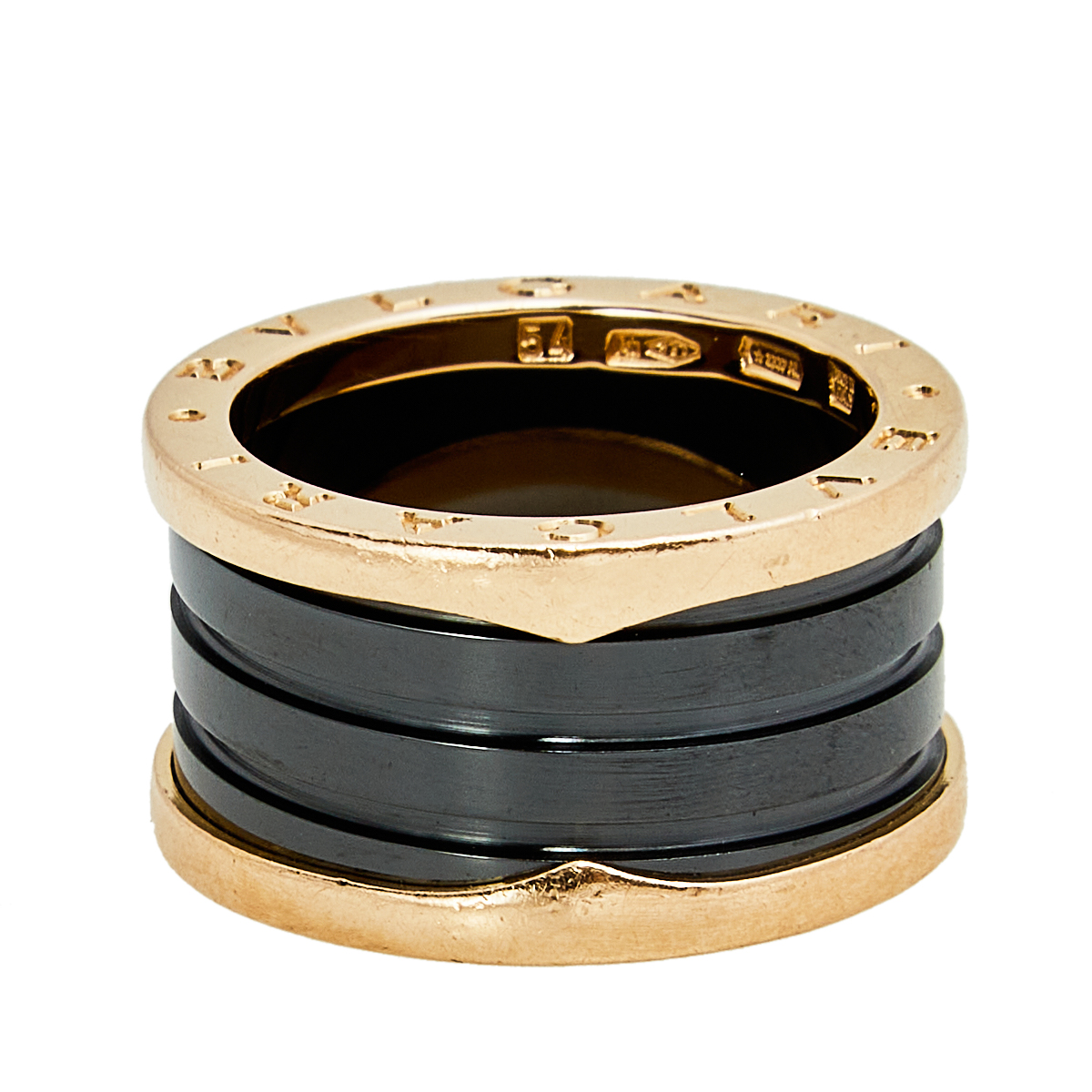 

Bvlgari B.Zero1 Black Ceramic 18k Rose Gold Band Ring Size