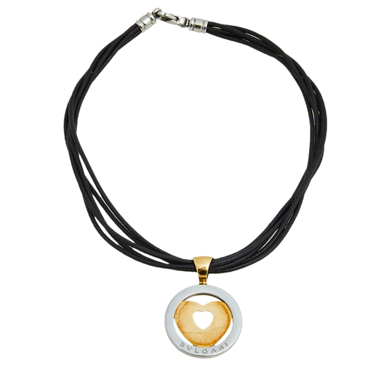

Bvlgari Tondo Heart 18k Yellow Gold & Stainless Steel Pendant Cord Necklace