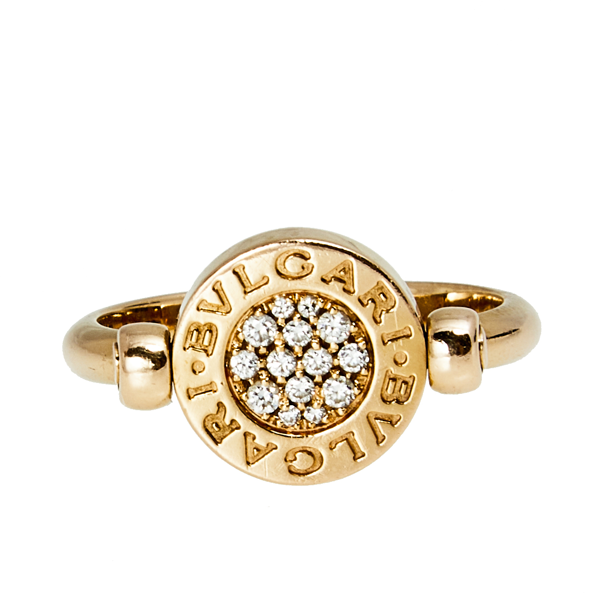 

Bvlgari Bvlgari Mother of Pearl Diamond 18K Rose Gold Flip Ring Size