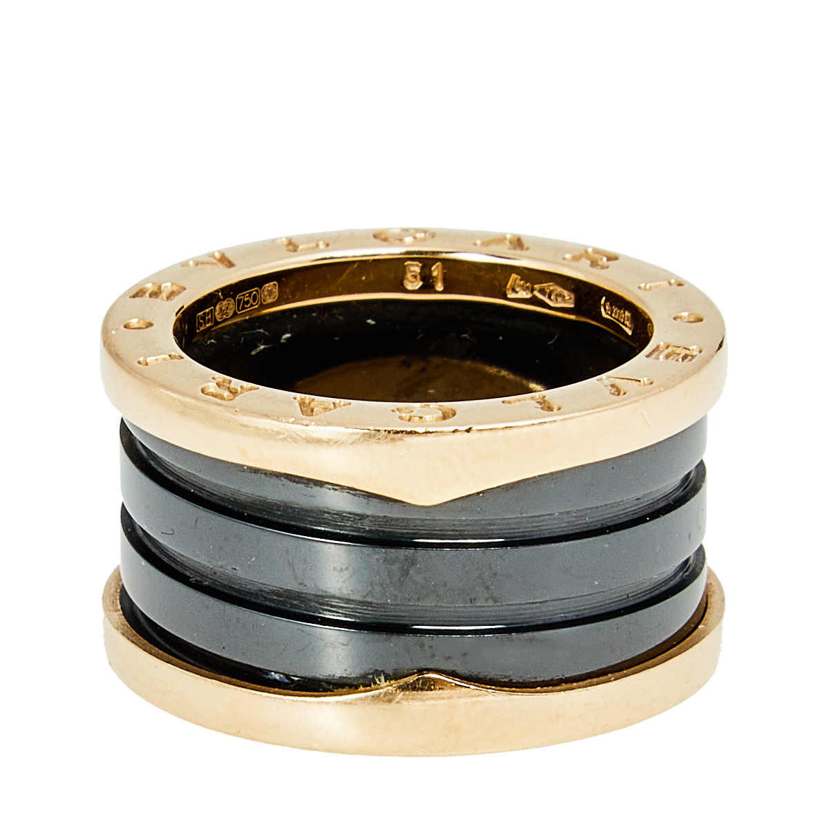 

Bvlgari B.Zero1 4-Band Black Ceramic 18K Rose Gold Band Ring Size