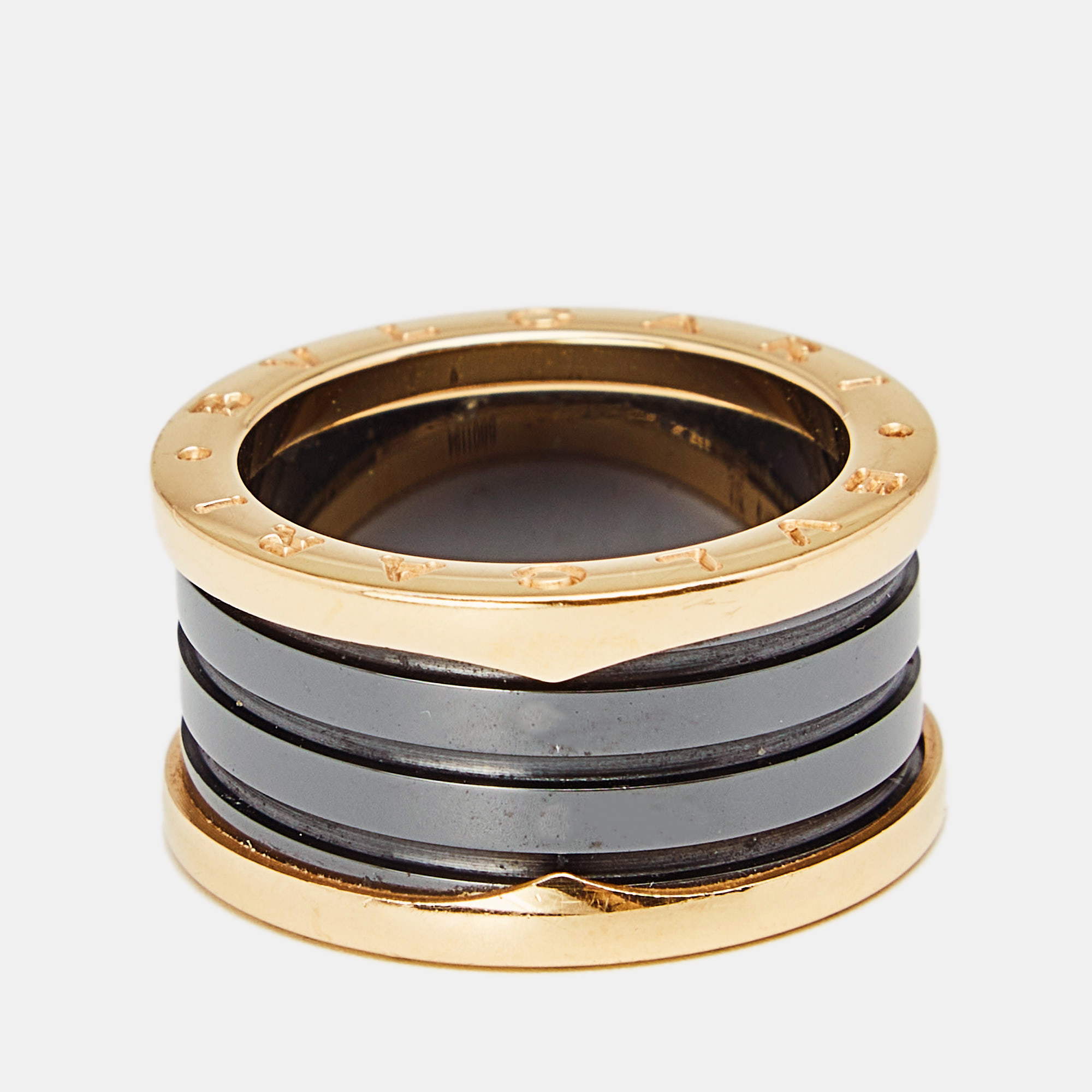 

Bvlgari B.Zero1 Black Ceramic 18k Rose Gold 4-Band Ring Size