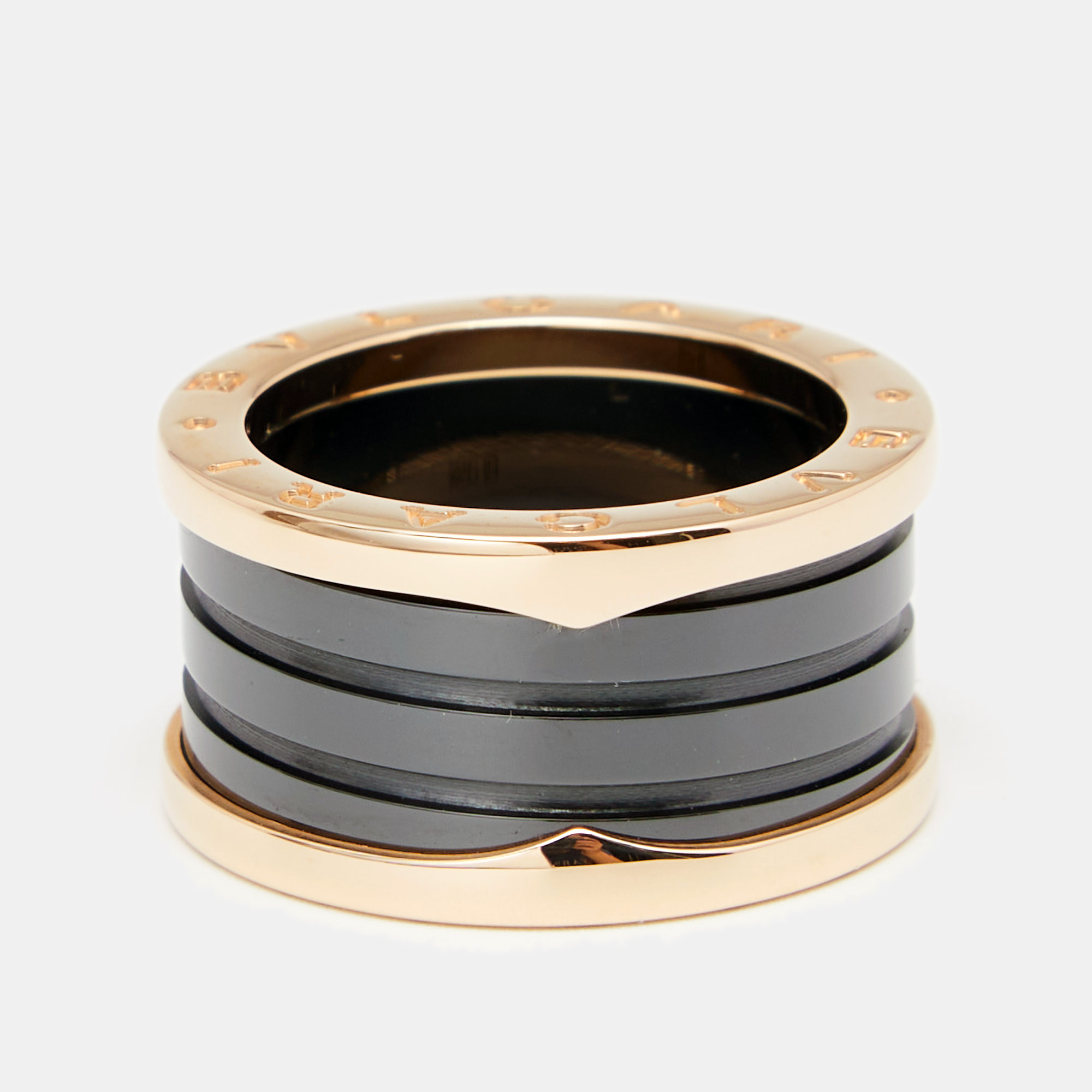 

Bvlgari B.Zero1 4-Band Black Ceramic 18K Rose Gold Band Ring Size