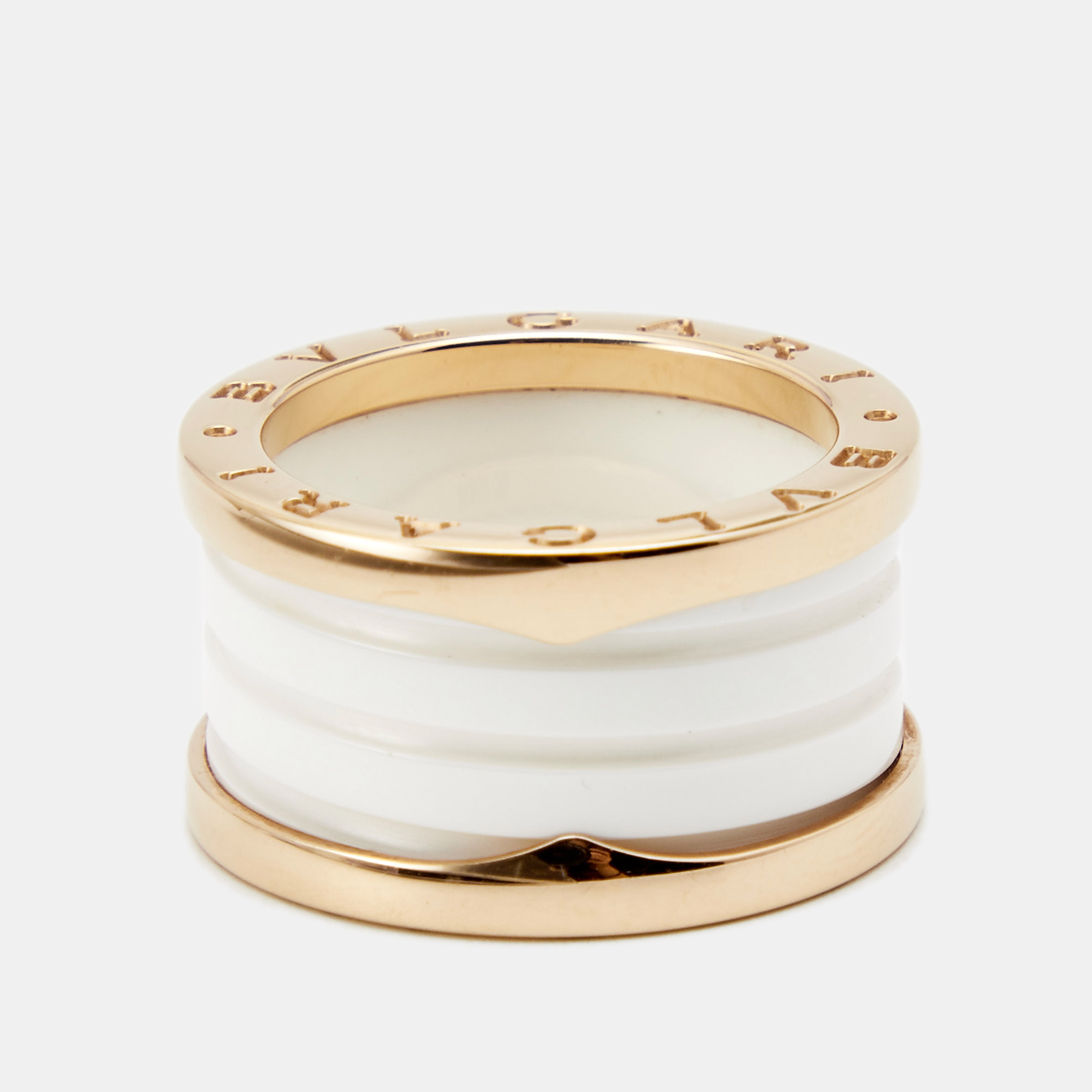

Bvlgari B.Zero1 White Ceramic 18k Rose Gold 4-Band Ring Size