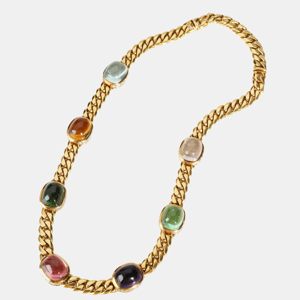 

Bvlgari Seven Station Mixed Cabochon Gemstone Necklace in 18K Yellow Gold 5 CTW