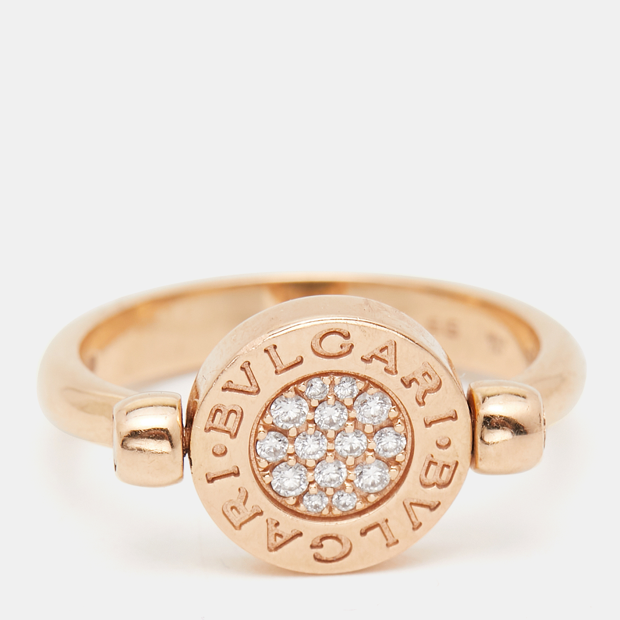 

Bvlgari Bvlgari Jade Diamond 18k Rose Gold Flip Ring Size