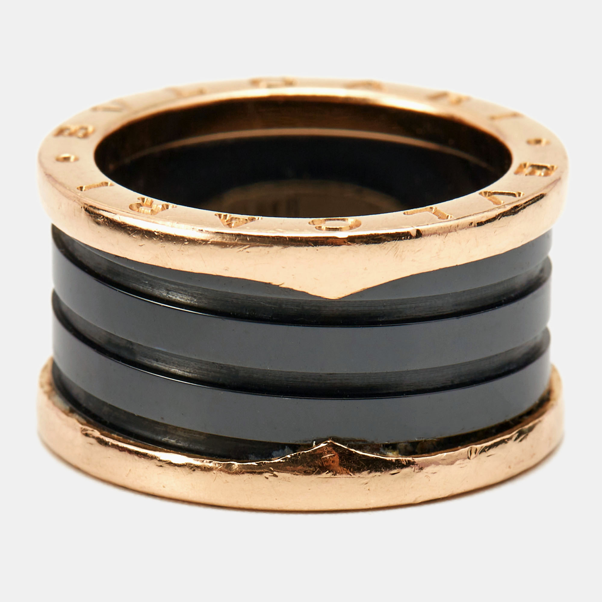 

Bvlgari B.Zero1 Black Ceramic 18k Rose Gold 4 Band Ring Size