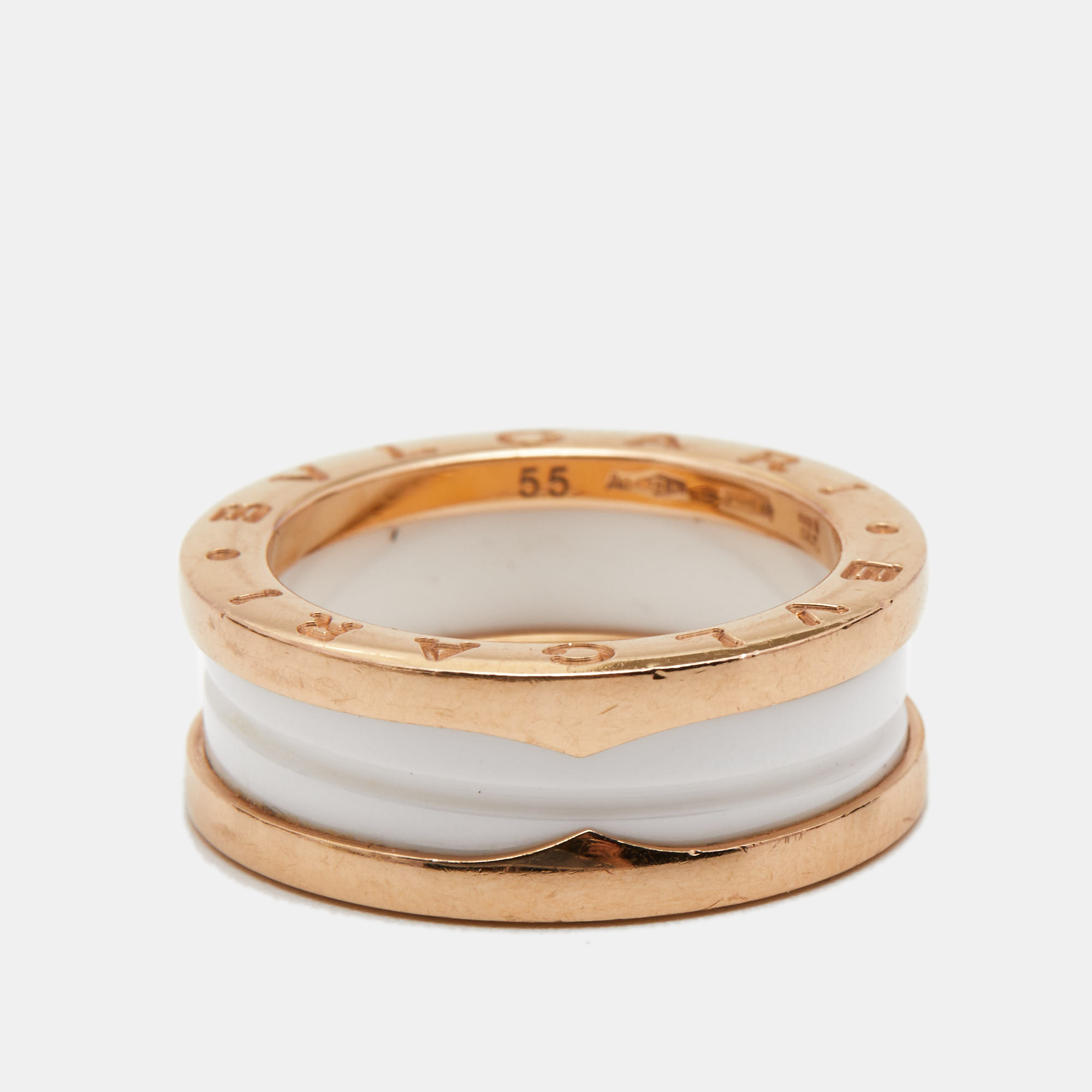 

Bvlgari B.Zero1 2-Band White Ceramic 18k Rose Gold Band Ring Size