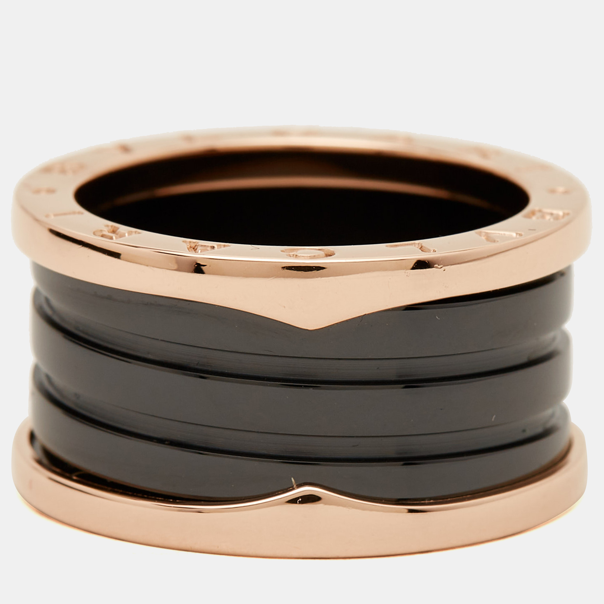 

Bvlgari B.Zero1 Black Ceramic 18k Rose Gold 4 Band Ring Size
