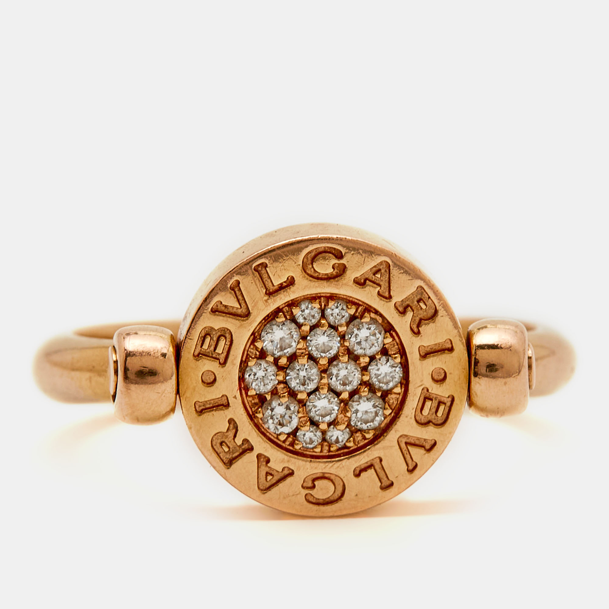 

Bvlgari Bvlgari Mother of Pearl Diamond 18K Rose Gold Flip Ring Size