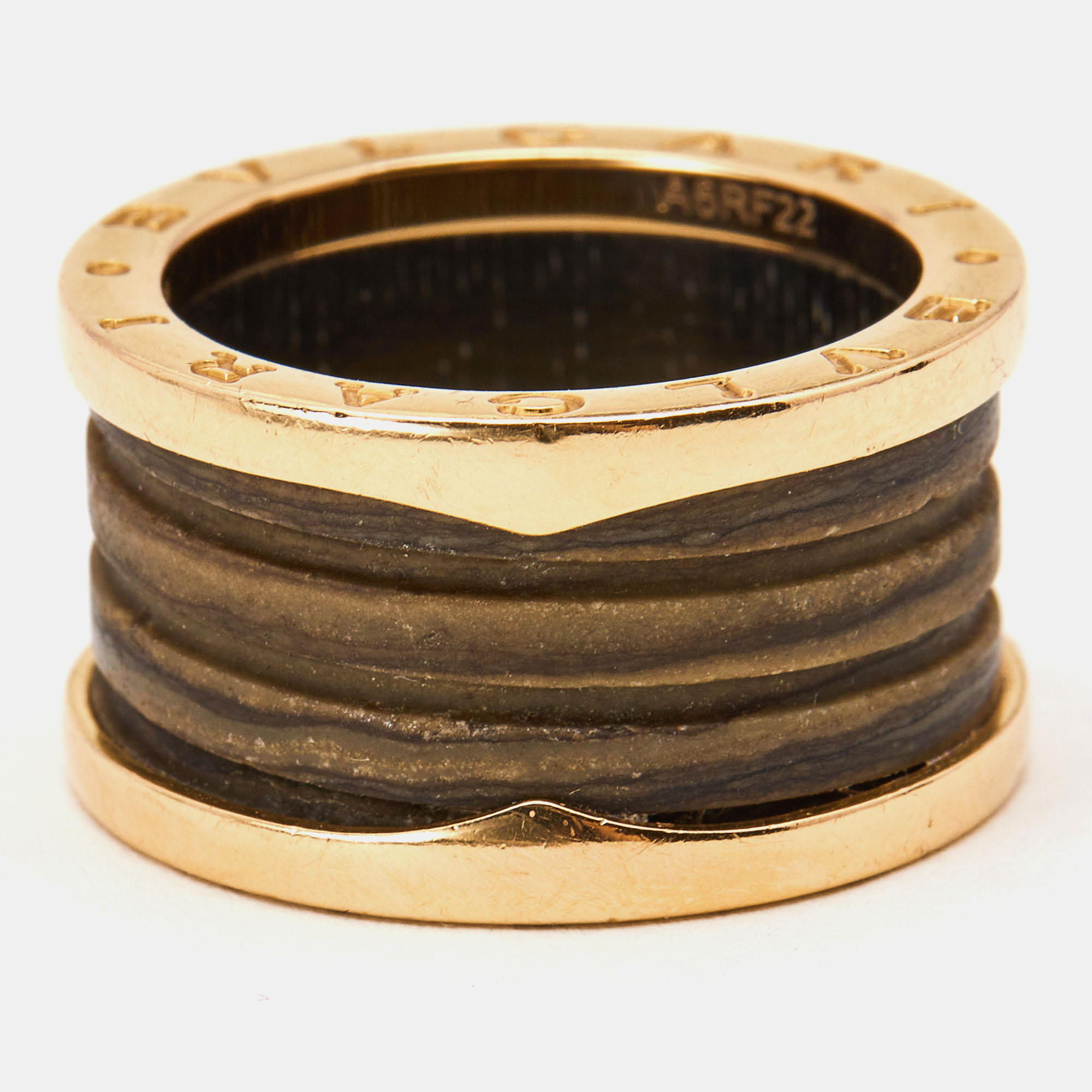 

Bvlgari B.Zero1 Brown Marble 18K Rose Gold Band Ring Size
